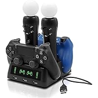 PS4 Controller Charger Station, PS 4 VR Move Motion Controller Fast Charging Dock with LED Indicator, Compatible with PS4/ PS4 Pro/ PS4 Slim, Black