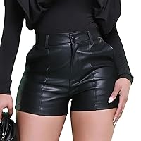 Faux Leather Shorts Stretchy High Waisted Wide Leg with Pockets for Women