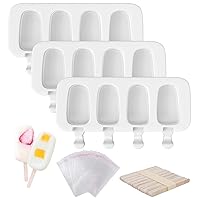 Popsicle Molds Set of 3, 12 Cavities Silicone Popsicle Molds & Ice Cake Pop Mold Maker Oval with 50 Wooden Sticks & 50 Self-adhesive Bags for DIY Cake and Ice Cream