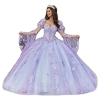 Women's Princess Cinderella Ball Gown Quinceanera Dresses Puff Sleeve Flower Applique Sweet 16 Dress