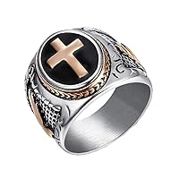Men's Stainless Steel Black Enamel Vintage Christian Cross Prayer Ring