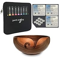 Yarn Story™ 9pcs Lighted Crochet Hooks Complete Set w/ 9 Extra Batteries + Wooden Yarn Bowl, 7 x 3 Inches