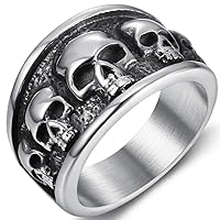 Jude Jewelers Retro Vintage Stainless Steel Gothic Death Skull Skeleton Cocktail Party Biker Statement Halloween Ring