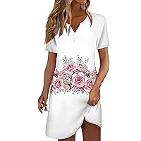 COTECRAM Womens Boho Floral Printed Button V Neck Sundresses Summer Beach Vacation Short Sleeve Tshirt Dress Mini Dress 2024