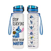 Blue Allien 32 Oz Water Track Bottle, Stop Slacking Drink Your Bottle With Time Marker, Bottles, Motivational Insulated Gift For Cute Lovers