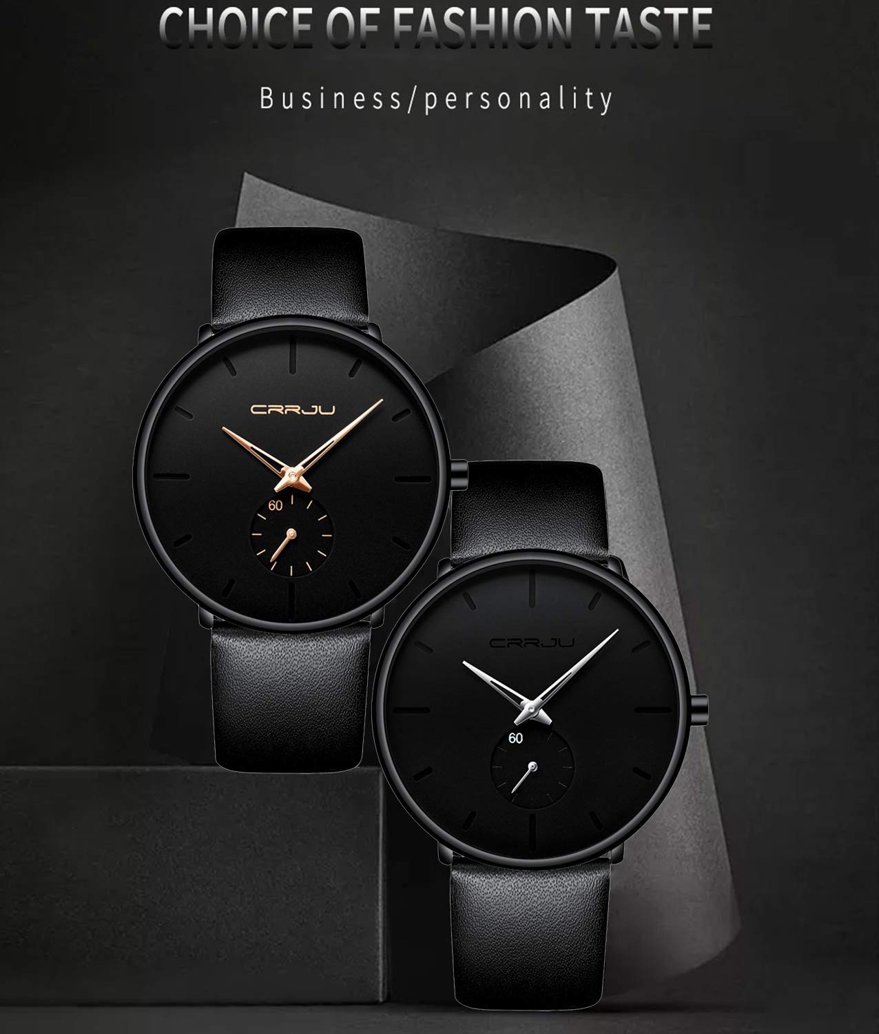 Mens Watches Ultra-Thin Minimalist Waterproof-Fashion Wrist Watch for Men Unisex Dress with Leather Band