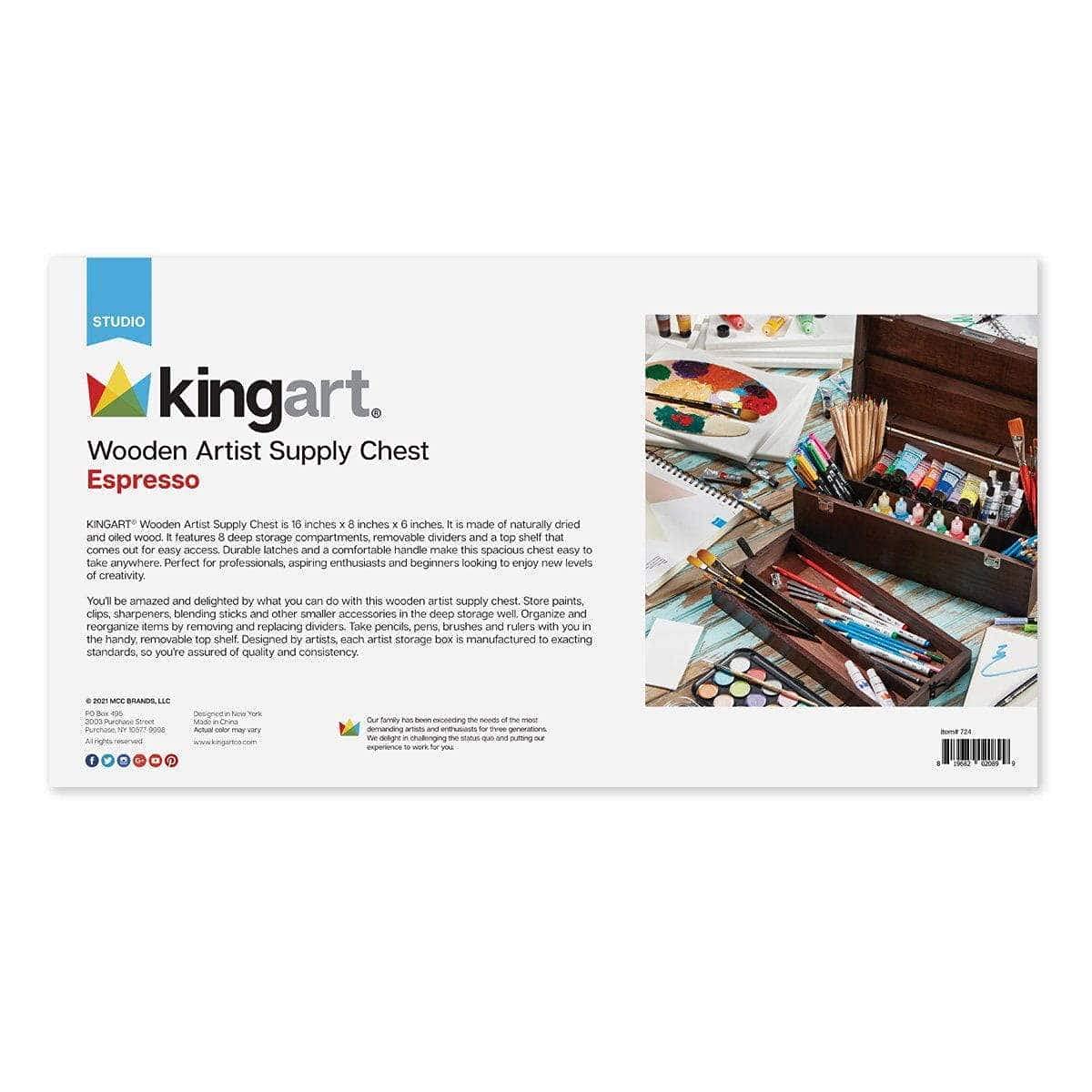 KINGART Artist Wood Pastel, Pen, Marker Portable Storage Box Organizer with Drawer, Tool Box Espresso Finish