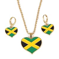 Jamaica Heart Map National Flag Pendant Necklaces Earrings Jewelry Jamaican Gifts