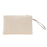 レディースハンドウ織りショルダーバッグ、わらバッグ、女性のファッションハンドバッグクラッチマネーバッグ携帯電話クラッチソリッドストローコイン財布サマービーチ休暇のショッピング財布バッグ (Color : White)