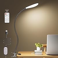 Clip On Light Desk Lamp: LED Reading Book Light for Bedroom Office with Remote Control - Flexible Gooseneck Clamp Lamp with 6 Colors & 10 Brightness, Eye Caring Light for Studying Working Craft