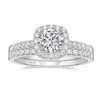 EAMTI 1.25CT 925 Sterling Silver Bridal Rings Sets Cubic Zirconia Halo CZ Engagements Rings Wedding Bands for Women Promise Rings for her Size 3-13