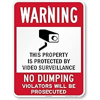 SmartSign - K-7484-EG-18x24 Warning - Property Protected By Video Surveillance, No Dumping Sign By | 18