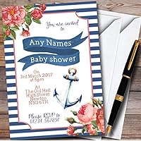 Vinatge Floral Nautical Personalized Baby Shower Invitations