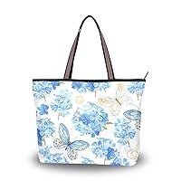 Top Handle Tote Bag Elegant Flowers Butterflies Shoulder Bag Handbag for Women