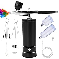 Airbrush Kit with Compressor, Air Brush Gun Rechargeable Portable High Pressure Air Brushes with 0.3mm Nozzle and Cleaning Brush Set for Painting, Tattoos, Nail, Makeup, Art, Cake Decorating (Black)