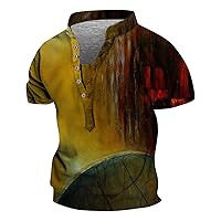 T-Shirts for Man,Plus Size Short Sleeve Western Aztec Summer Button Loose Casual T Shirt Vintage Top Printed Tee