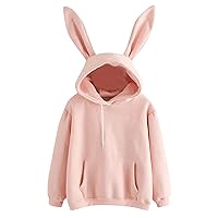 Hoodies for Women Teen Girls Cute Bunny Ear Drawstring Sweatshirts Long Sleeve Hoodie Tops Casual Pullover Tops