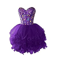 Gorgeous Rhinestone Short Girls Homecoming Prom Dresses Club Gown Size 20W- Purple