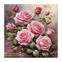 FHBUBPUP Diamond Painting Kits for Adults, Pink Rose Diamond Art Kits, Full Drill Round Gem Art, DIY Paint with Diamond Beads Crafts for Home Wall Decoration Gifts 12x12 inch