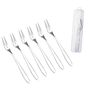 6Pcs 304Stainless steel Fruit Forks with Storage box,Professional Escargot Forks, Mini Forks for Oyster and Shellfish, Appetizers Tasting Forks, Cocktail Fruit Forks