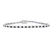 Genuine Blue Sapphire And Diamond Tennis Bracelet 14K White Gold 3.40cttw