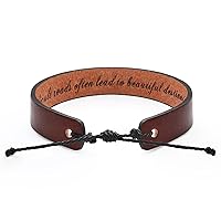 Leather Bracelets for Men Women Husband Boyfriend Father's Day Anniversary Birthday Christmas Gifts for Him Inspirational Religious Memorial Remembrance Message Adjustable Brown Bracelet Men Jewelry