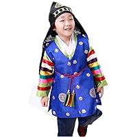 Korean Hanbok Boys Babys Traditional Birthday Blue Vest/Black Cap bokgun