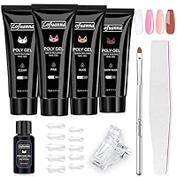 4PCS Poly Gel Nail Kit 4 Colors with Slip Solution-Builder Gel Poly gel nail kit starter kit Clear&Pink&Dark nude&Nude Extension Gel Kit Professional Technician All in One French Kit