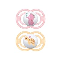 MAM Perfect Pacifiers, Orthodontic Pacifiers (1 Sterilizing Pacifier Case) MAM Pacifiers 6-Plus Months, Best Pacifier for Breastfed Babies, Designs May Vary, 6-16 (Pack of 2)