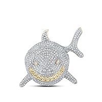 The Diamond Deal 10kt Yellow Gold Mens Round Diamond Shark Animal Charm Pendant 1-7/8 Cttw