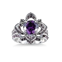 for Sisters, Womens Promise Rings Cubic Zirconia Silver-Plated-Base Flower Size for Women Girls Jewelry Gifts