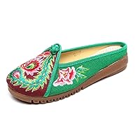 Women and Ladies Embroidery Flats Shoes Sandal Slippers Green