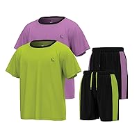Boys Clothing Sets Tagless Loose Athletic Performance Crew Neck T-Shirt and Short Outfits Size 3-16 (4 Piece Set)