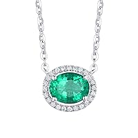 Epinki White Gold 750 Women's Necklace, 4 Claw Sensitive Chain with Pendant with Emerald 1ct Green, Birthday Gift for Women, White Gold, 18K White Gold, Emerald