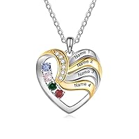 Personalized Mothers Day Heart Necklaces with 2-5 Birthstones 10K 14K 18K Gold Customize Family Birthstones Engraved Name Heart Necklace Mother’s Day Gifts for Mom/Grandmother/Her