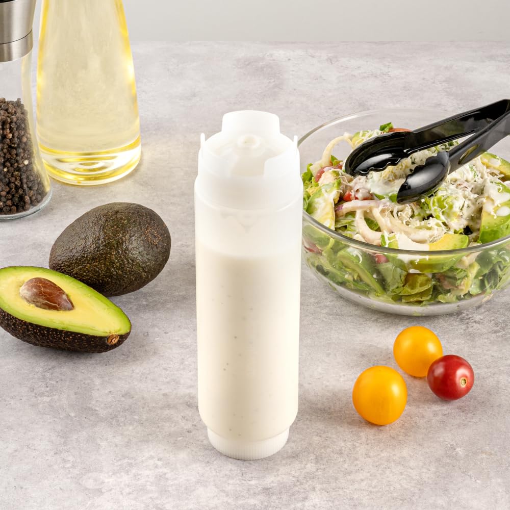 Restaurantware FIFO Inverted Plastic Squeeze Bottle with Refill and Dispensing Lids - First In First Out - Perfect for Catering, and Food Trucks - 1ct box - Restaurant ware, 16 oz, Clear
