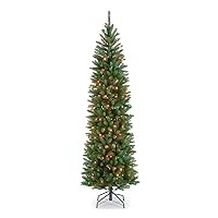 National Tree Company Artificial Pre-Lit Slim Christmas Tree, Green, Kingswood Fir, Multicolor Lights, Includes Stand, 7 Feet