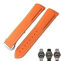 20mm 22mm Rubber Folding Buckle Watch Strap Black Blue Red Watch Bands for Tudor Black Bay for Men Bracelet (Color : Orange White, Size : 22mm)