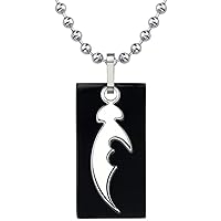 PEORA Fascinating Style: Titanium Cutout Dog Tag Tribal Blade Pattern Pendant on a Stainless Steel Ball Chain