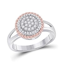 10kt Two-tone Gold Womens Round Diamond Rope Flower Cluster Ring 1/3 Cttw