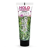 Holographic Chunky Glitter face and Body gels 12ml by PaintGlow – Vegan Cosmetic face Glitter, Body Glitter, Hair Glitter, pre-Mixed in fix Gel, Glitter face Gel, Body Glitter gels (Green Envy)