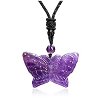 Top Plaza Amethyst Healing Crystal Stone Necklace Natural Gemstone Butterfly Pendant Necklace for Women Energy Jewelry Christmas Gifts