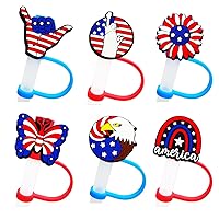 6PCS 10mm Independence Day Drinking Straw Covers Caps, American US Flag Reusable Portable Drinking Straw Tips Lids Toppers for Stanley Tumblers