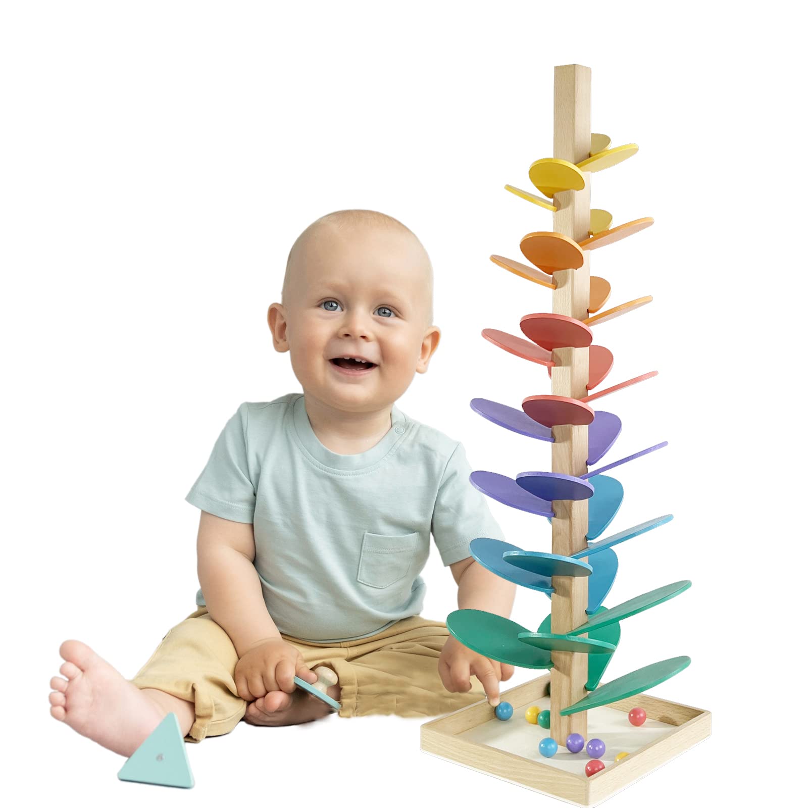 beekbork Wooden Music Tree Toy for Kids, Rainbow Musical Tree Kit Gifts, Wooden Marble Ball Run Track Montessori Educational Learning Toys for Kids 3+