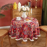 Rustic Style Plant and Flower Pattern Tea Table Cloth, Blanket, Knitted Autumn Tablecloth (RED,100CM)