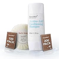 Travelwell (Bundle - Travel Size Round Cleaning Soaps 1.0oz/28g, Individually Wrapped 100 Bars per Box& Travel Size Shampoo & Conditioner 2 in 1, 1.0 Fl Oz/30ml, Individually Wrapped 200 Bottles