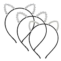 3 Pcs Cat Ears Headband, Rhinestone Cat Headband Crystal Animal Ears Headband Costume Cosplay Cat Costume Party Supplies Halloween Hair Accessories for Women (C)