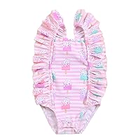 Penguin Print Ruffle Baby Girls Bikini Fly Sleeve Square Neck Strawberry/Ice Creams Junior Girls Swimsuits Cow