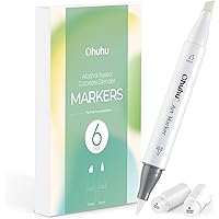 Ohuhu Alcohol Colorless Blenders Pack of 6 Ink No.0 Brush Nib Alcohol Markers Brush Tip 320 Colors