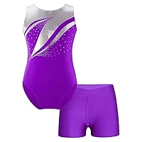 Girls Shiny Metallic Sleeveless Leotards with Shorts Outfits Unitards Gymnastics Biketards Activewear Dancewear